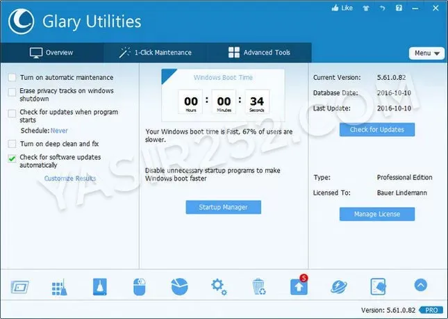 Tampilan Antarmuka Utama Glary Utilities