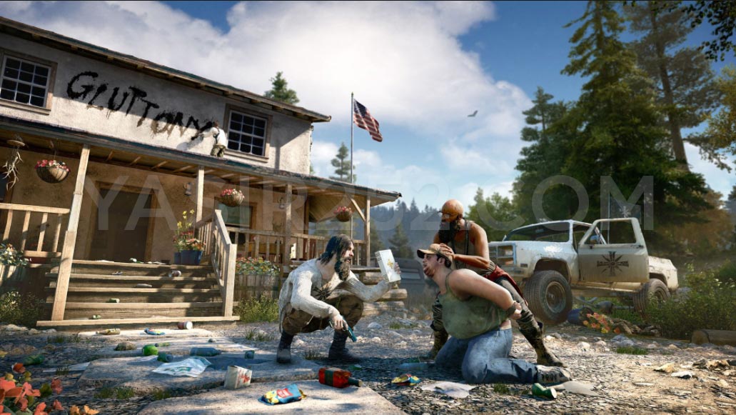 Far Cry 5 PC Game halaman depan dan masuk ke rumah Joseph