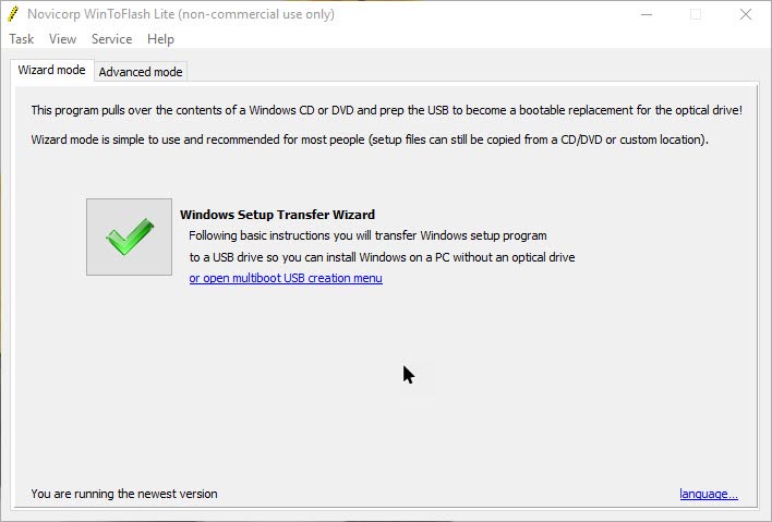 WinToFlash Interface for Creating Bootable USB Drive