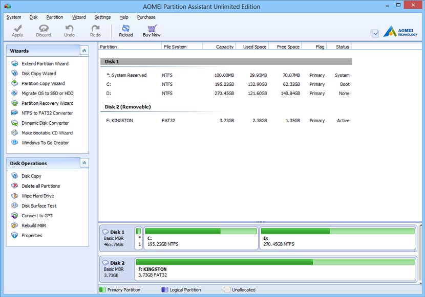 AOMEI Partition Assistant tampilan interface manajemen partisi