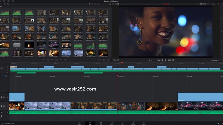 Blackmagic DaVinci Resolve Studio v21.0.4 tampilan workspace editing full version
