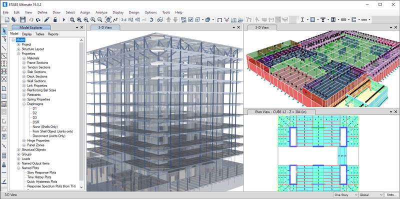 CSI ETABS Ultimate tampilan model struktur 3D