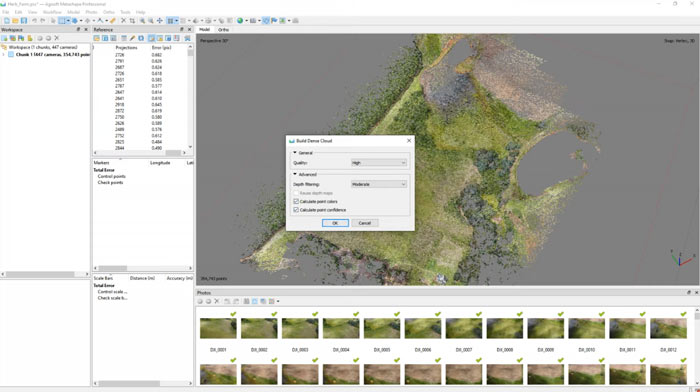 Agisoft Metashape Pro workspace dan panel preview 3D