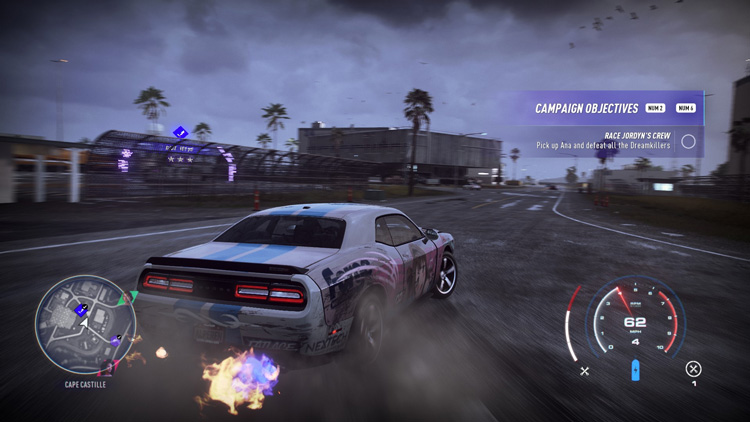 Mobil dodge dengan UI game sedang drift