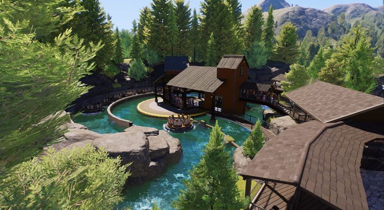 Planet Coaster 2 PC Game tempat penginapan dan wahana air