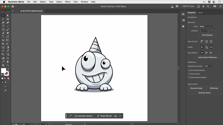 Tampilan User Interface Adobe Illustrator 2026 MacOS Full Version Gratis untuk desain grafis vector