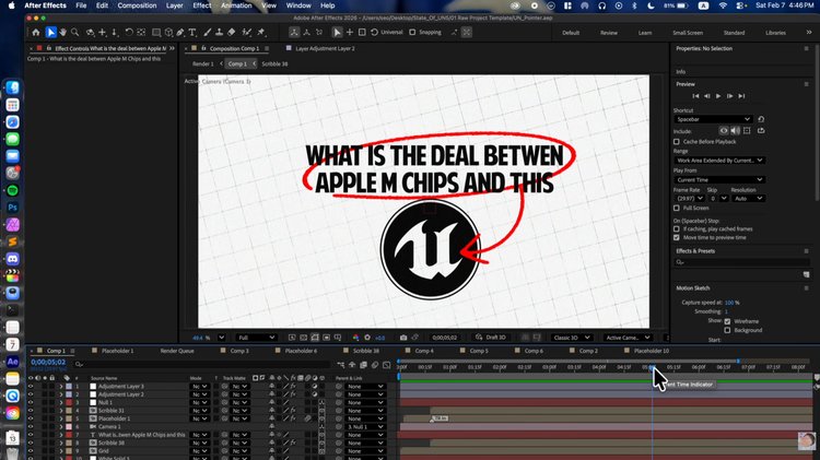 Tampilan User Interface Adobe After Effects 2026 MacOS Full Version, motion graphics dan compositing dengan 3D meshes